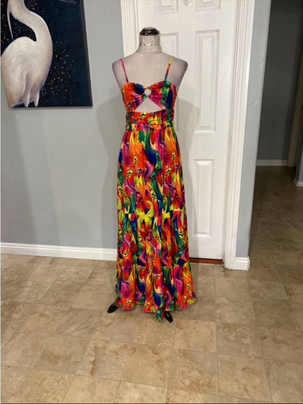 Metamorphosis Girl Women Medium  Colorful  rainbow swirl cutout maxi dress, - Picture 6 of 10